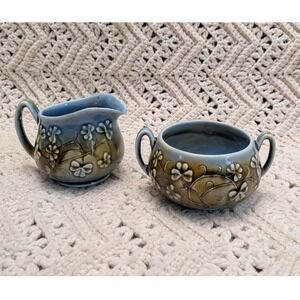 Wade Irish Porcelain James Borsey Cream Sugar Set with Shamrock Floral Relief